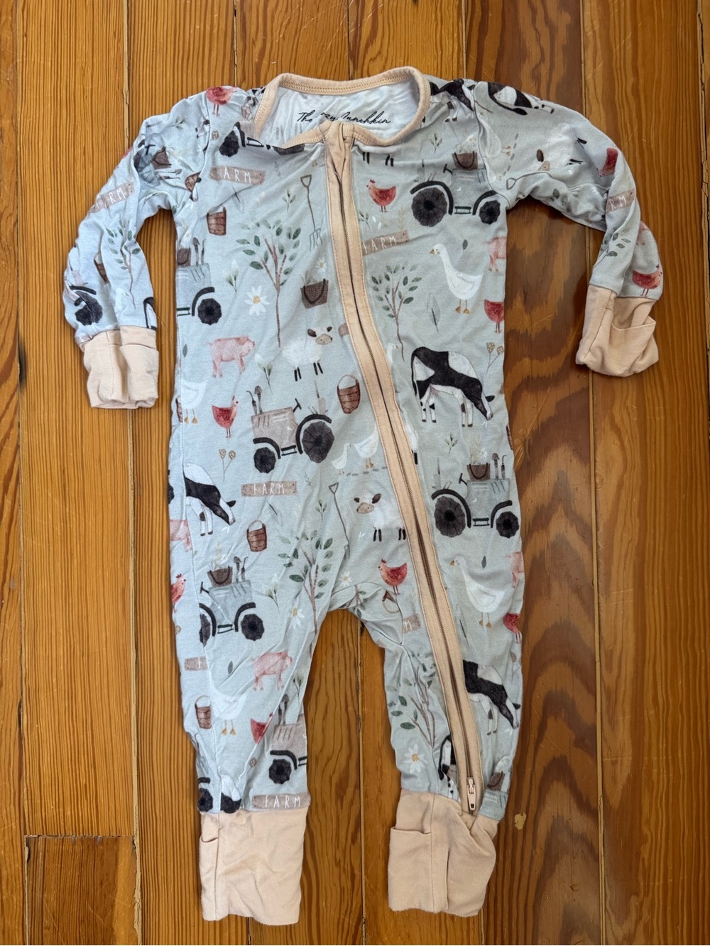 The Cozy Munchkin Farm Print Zip Footie